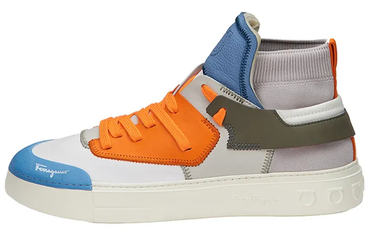 FERRAGAMO GANCINI sock lining casual versatile sports low-top fashion sneakers men's white orange blue