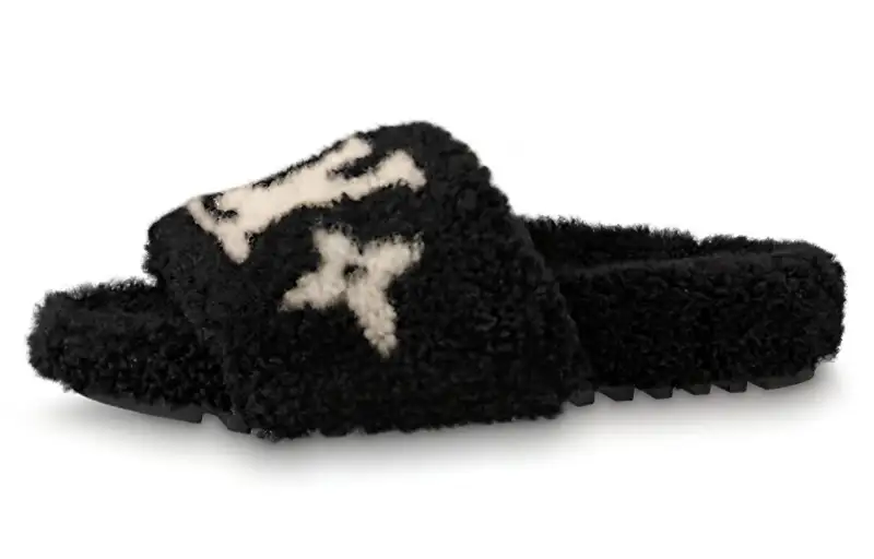 LOUIS VUITTON Bom Dia Slip on Slide Slippers Women's Black