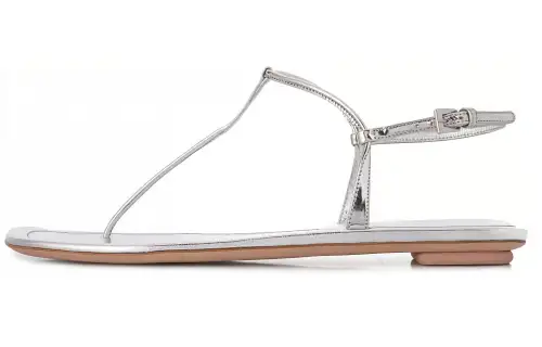 PRADA Leather One Strap Sandals Women's Silver