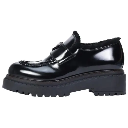 PRADA Leather Loafers 5CM Women's Black