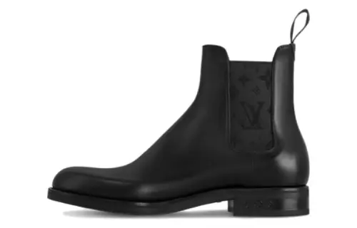LOUIS VUITTON Fle Leather Short Chelsea Boots Men's Black