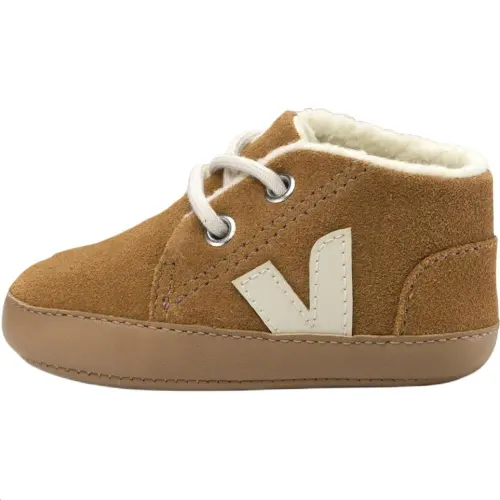 VEJA PIERRE Round Toe Lace Up Baby Fur Suede High Top Step Up Shoes Brown Infant and Toddler