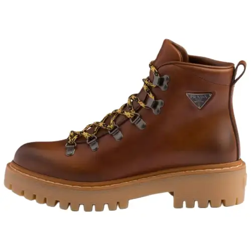 PRADA Leather Outdoor Boots 4.5cm Women's Brown