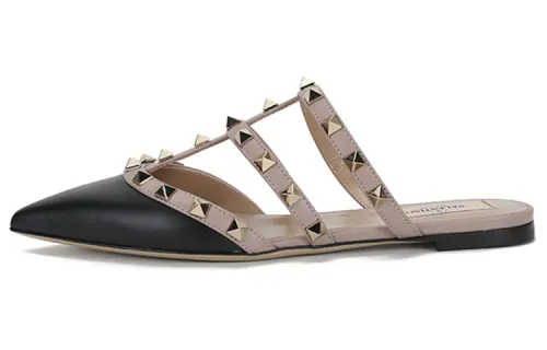 Valentino Rockstud Closed Toe Slippers Women's Black Gray Pink