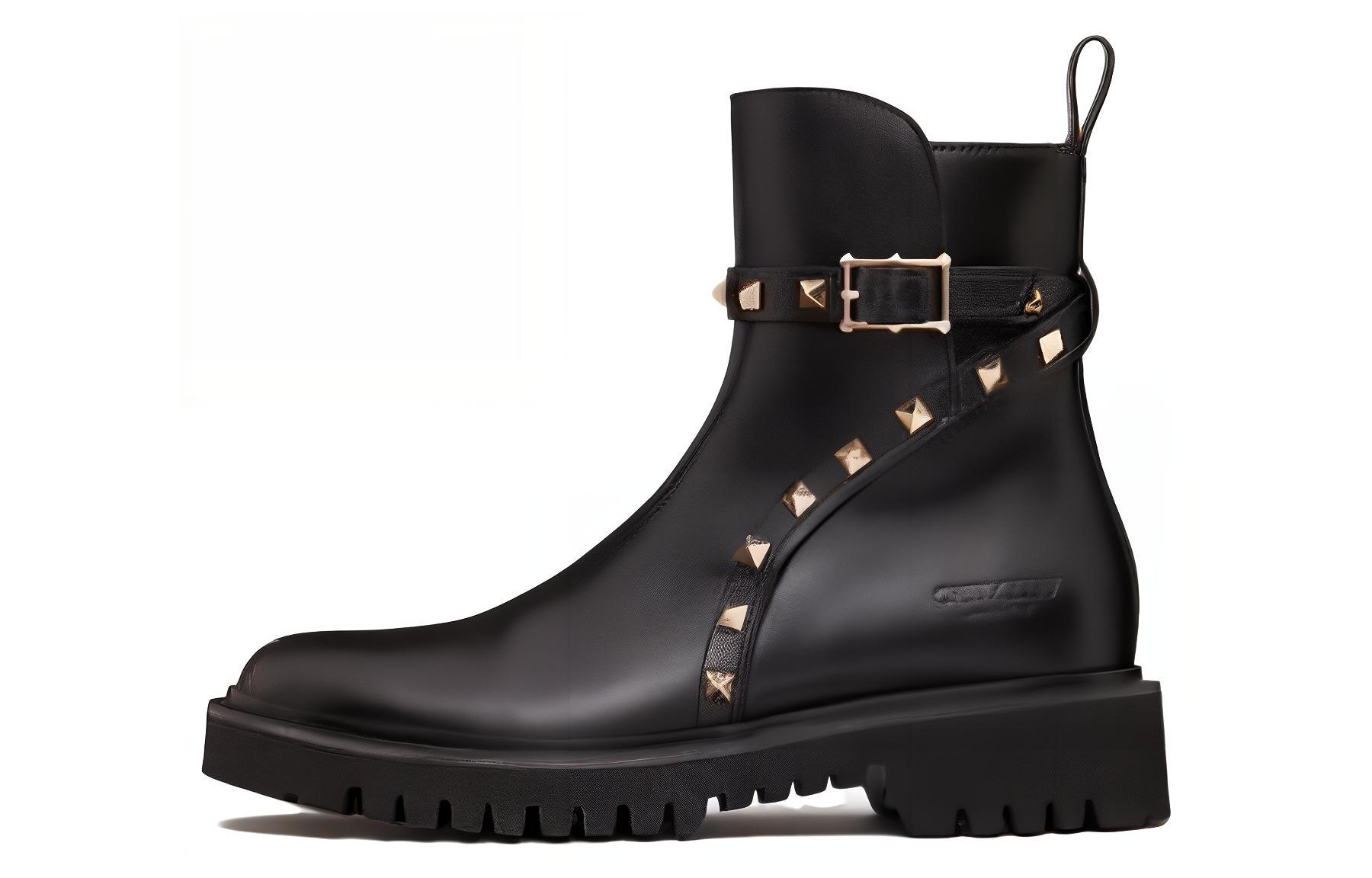 Женские ботинки Valentino Rockstud 4cm (черные)