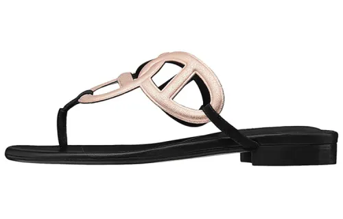 HERMES Metal Slip Resistant Flip Flops Women's Black Gold