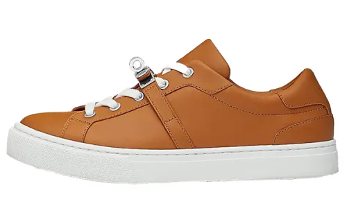 HERMES Day Sneakers Cow Leather Low top Stylish Skateboarding Shoes Women's Brown