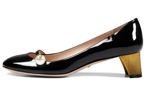 GUCCI Pearl Chunky Heel High Heels .1cm Women's Black