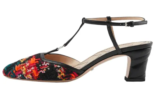 GUCCI Leather Buckle Chunky Heel High Heels Women's Red Black