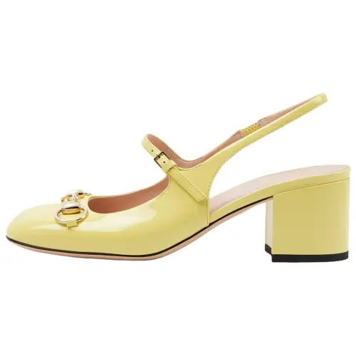 GUCCI Patent Leather Chunky Heel High Heels 5.5cm Women's Yellow