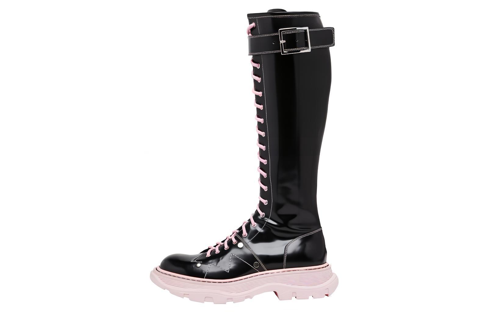 Женские ботинки Alexander McQueen Tread (черно-розовые)