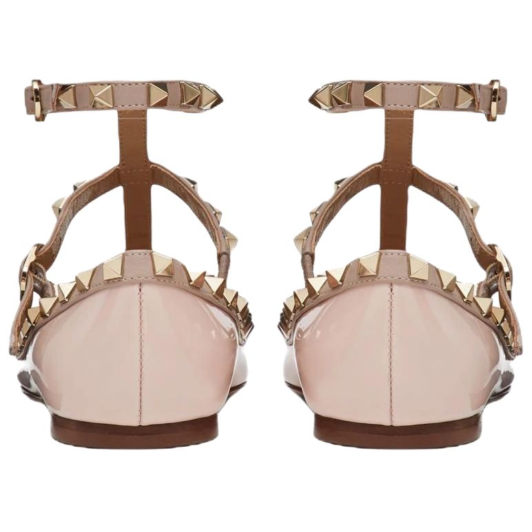 Valentino Rockstud Patent Leather Flat Shoes Women's Pink