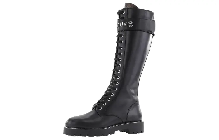 LOUIS VUITTON Territory Leather Knee high Boots Women's Black
