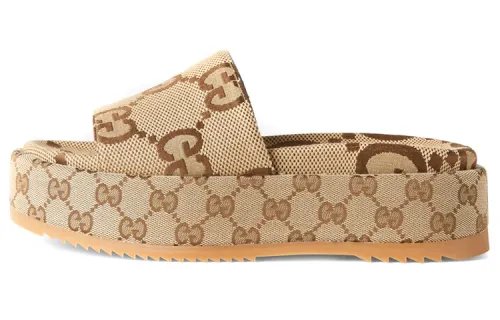 Gucci Wmns Gg Lame Platform Slide Sandal 'Camel Monogram' Women's