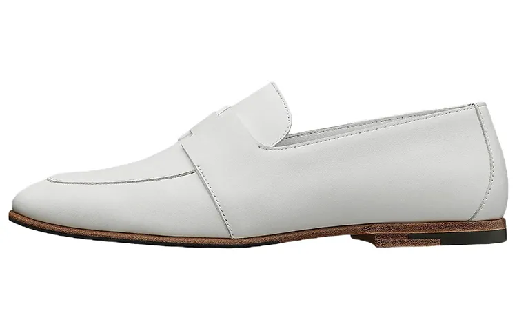 HERMES Ancora Leather Loafers Casual Shoes Women's White