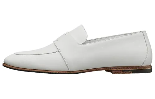 HERMES Ancora Leather Loafers Casual Shoes Women's White