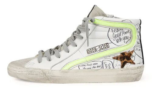 Golden Goose Slide Cow Leather High top Stylish Skateboarding Shoes Men's White