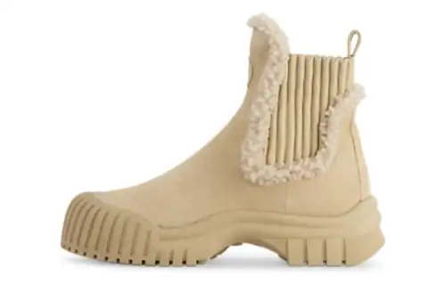 LOUIS VUITTON Ruby Leather Ankle Boots Women's Beige