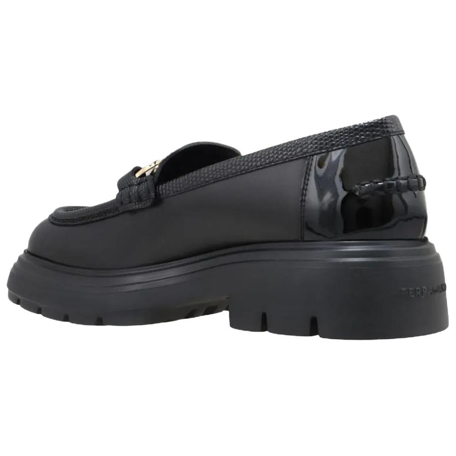 FERRAGAMO Gancini Patent Leather Calfskin Loafers Women's Black