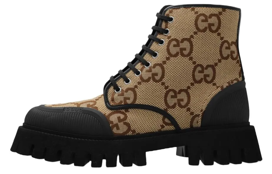 GUCCI Maxi GG Lace Up Boots Camel