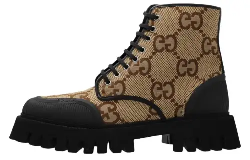 GUCCI Maxi GG Lace Up Boots Camel