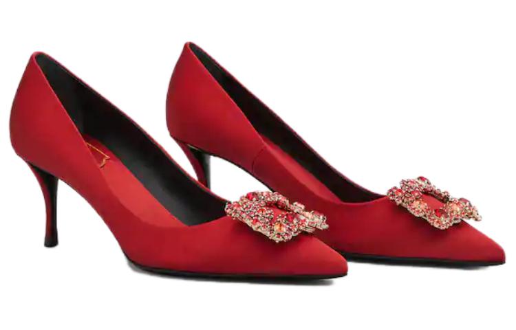 Roger Vivier Flower Strass High Heels 6.5cm Women's Red