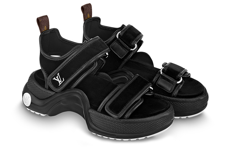 LOUIS VUITTON Lous Suede Beach Sandals Women's Black