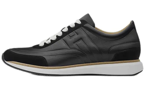 HERMES Leather Low top Stylish Skateboarding Shoes Men's Black