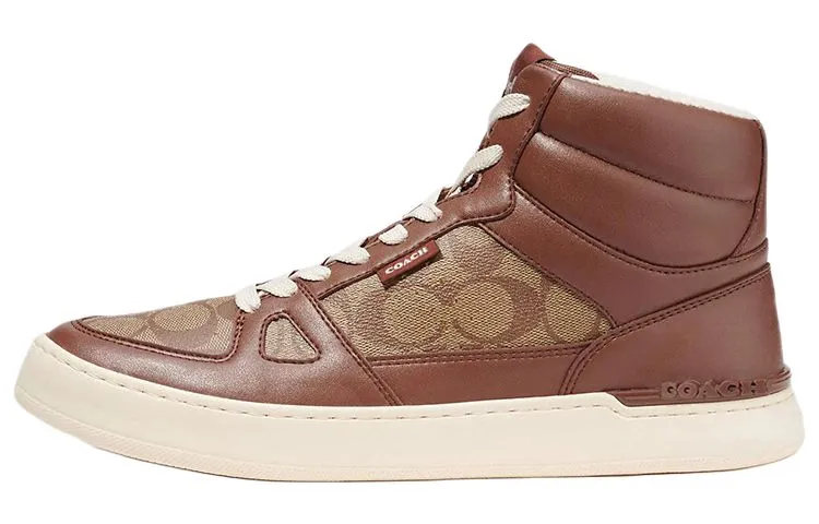 COACH Leather High top Stylish Skateboarding Shoes Men's Brown