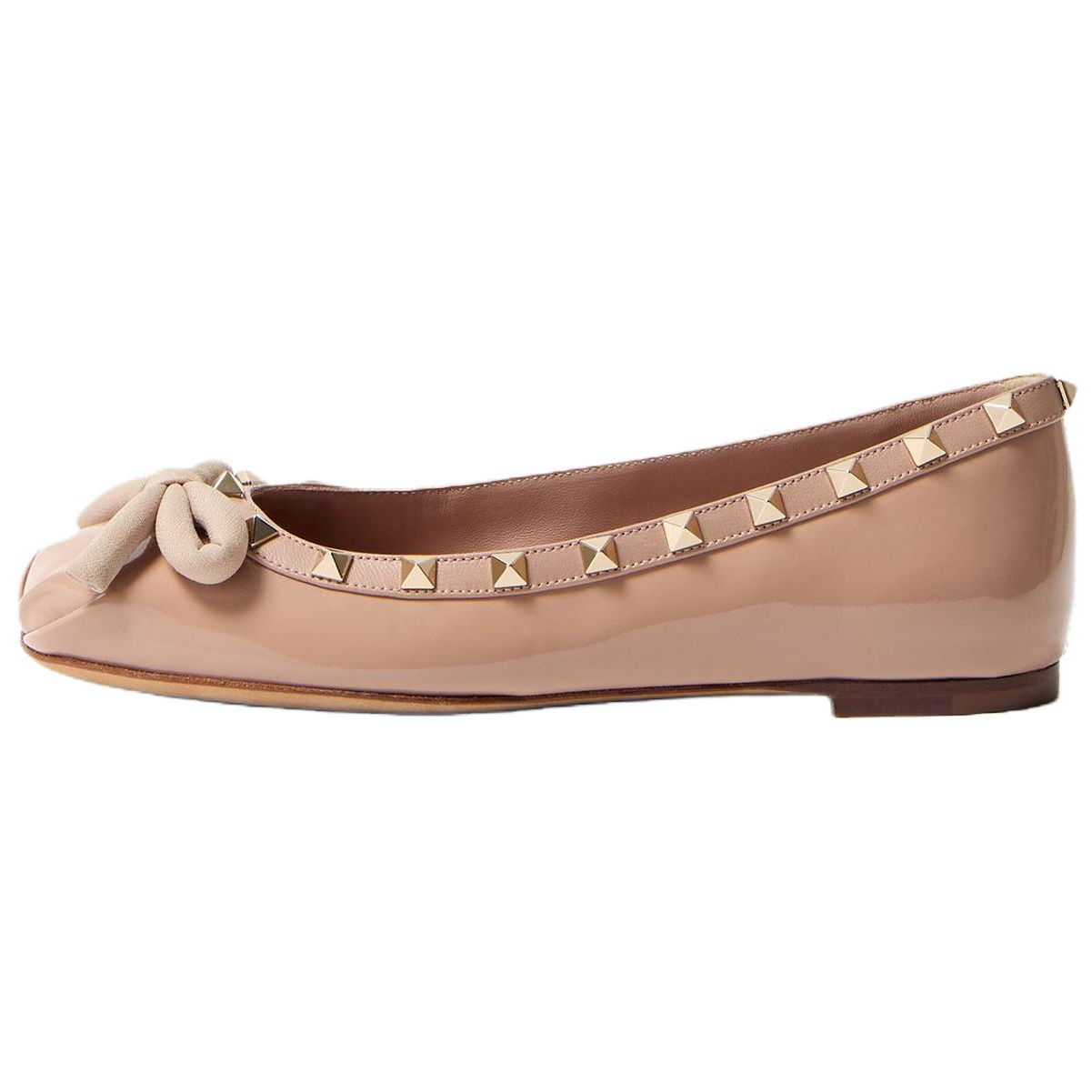 Valentino Valentino Rockstud open toe round toe slip-ons studded shoes ballet shoes women's nude color