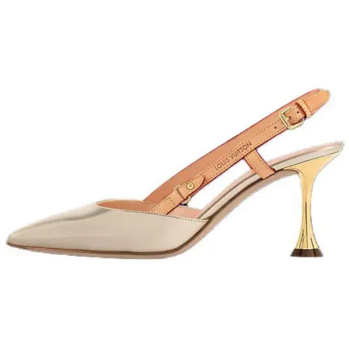 LOUIS VUITTON Blossom Leather Slim Heel High Heels 7.5cm Women's Light Gold