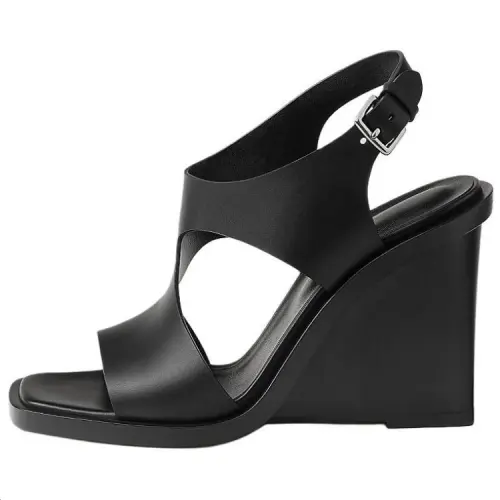HERMES Kalya One Strap Sandals 10cm Women's Black