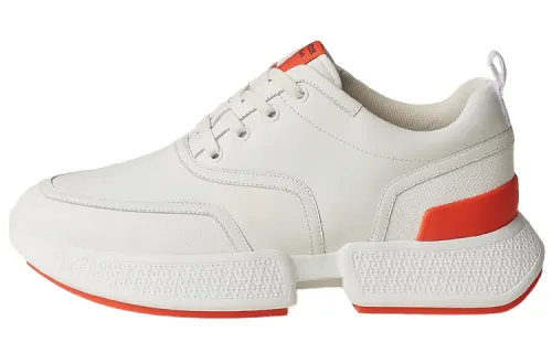 HERMES Giga Cow Leather Low top Sports Casual Shoes Men's White Orange