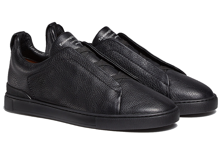 Ermenegildo Zegna Triple Stitch Leather Stylish Skateboarding Shoes Men's Black