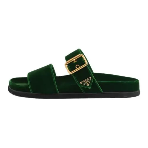 PRADA Enamel Triangle-logo Velvet Slides