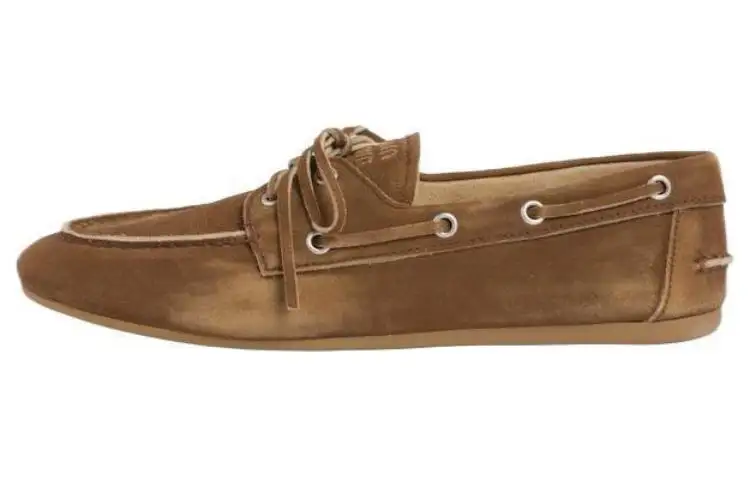 MIU MIU Leather Boat Shoes Women's Brown