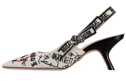DIOR J'Adior Amour Cotton Fabric Embroidery Slim Heel High Heels 6.5cm Women's Ecru