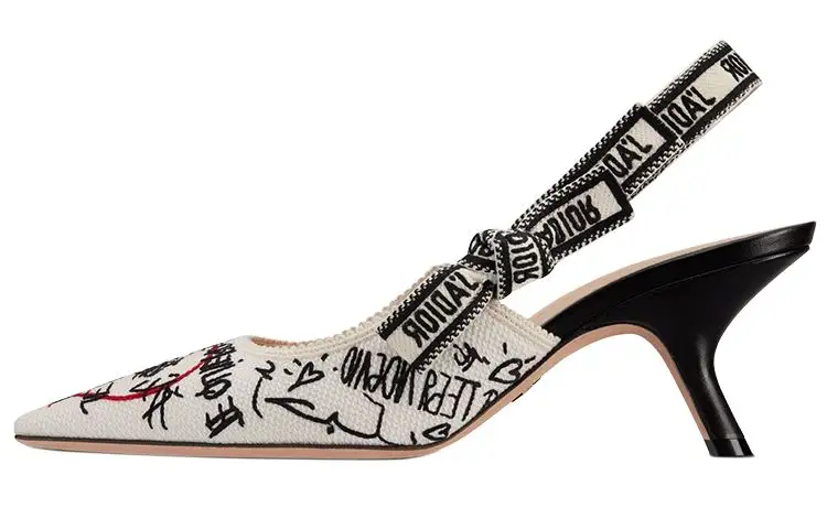 DIOR J'Adior Amour Cotton Fabric Embroidery Slim Heel High Heels 6.5cm Women's Ecru