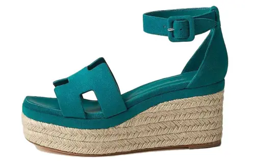HERMES Elda Leather Open Toe One Strap Sandals Women's Green