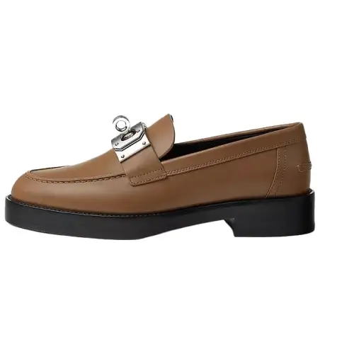 HERMES Hot Leather Loafers Women's Brown