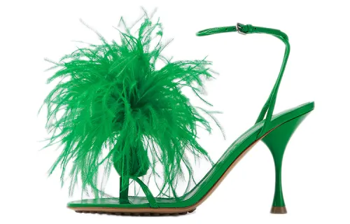 Bottega Veneta Wonderbird Nappa Feather Dot Sandals Green Women's