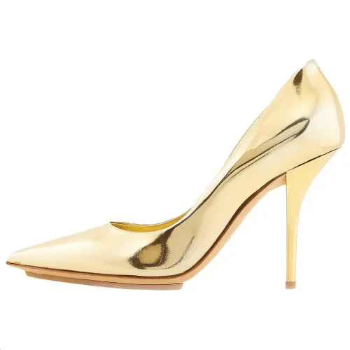 Burberry Monogram Leather Slim Heel High Heels Women's Gold