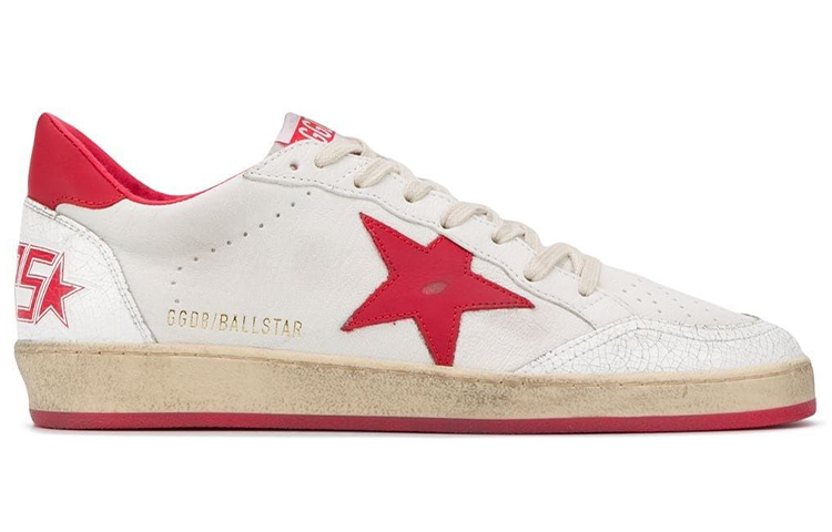 Golden Goose Ball Star Distressed Low top Stylish Skateboarding Shoes Men's White Red