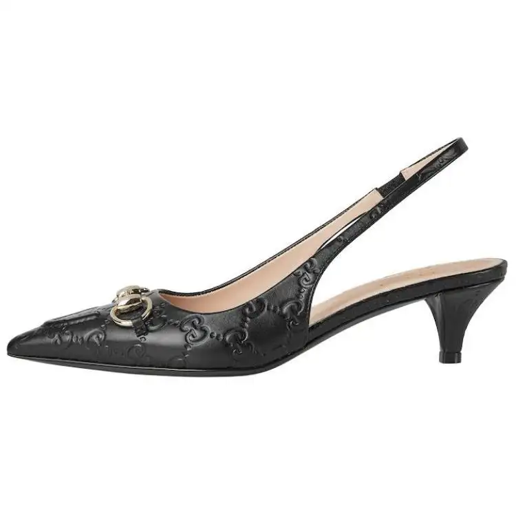 GUCCI Horsebit Leather Cone Heel High Heels 4.3cm Women's Black