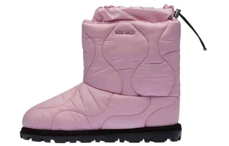 MIU MIU Logo Mid Calf Boots Women's Pink