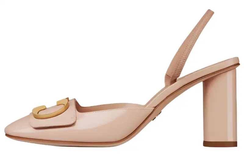 DIOR C'est Dior Patent Leather Chunky Heel High Heels 8cm Women's Nude