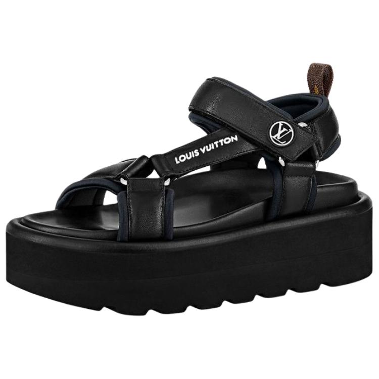 LOUIS VUITTON Pool Pillow Comfort Leather One Strap Sandals Women's Black