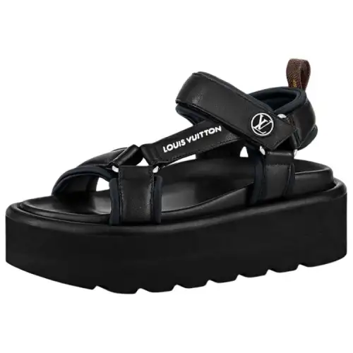 LOUIS VUITTON Pool Pillow Comfort Leather One Strap Sandals Women's Black