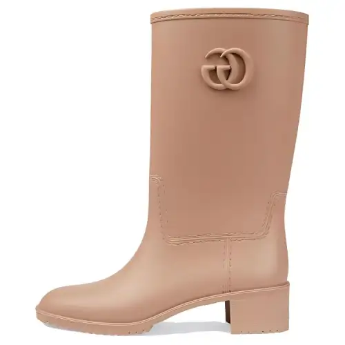 GUCCI Rubber Knee high Boots Women's Light Brown