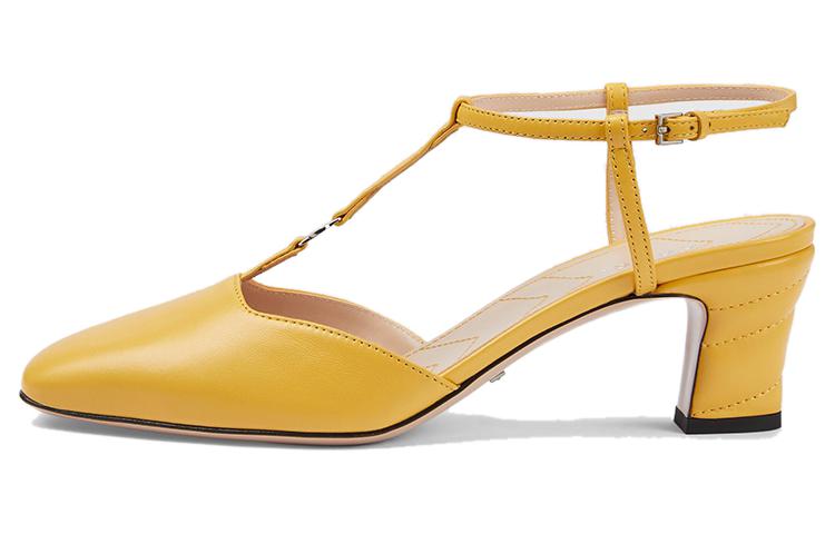 GUCCI PETITE GG Leather Spool Heel High Heels 5.5cm Women's Yellow